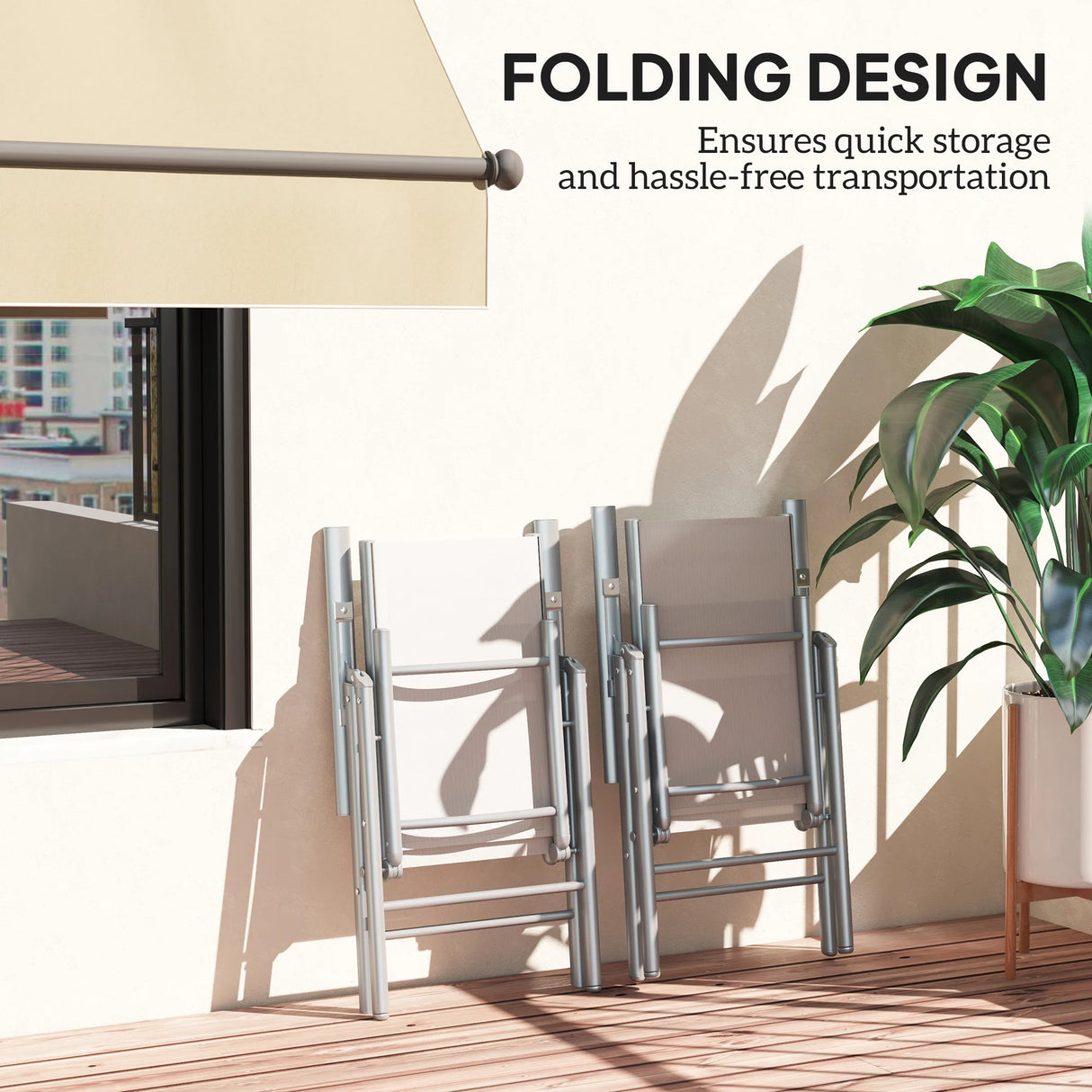 Outsunny Set of Two Aluminium Folding Chairs - Light Grey