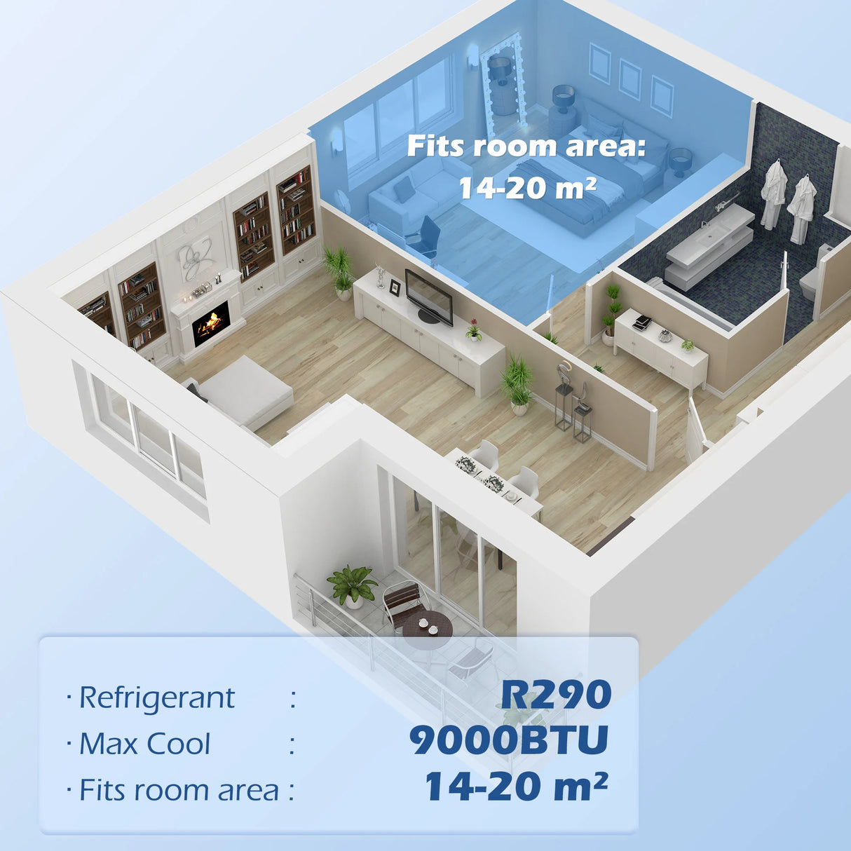 HOMCOM 9000 BTU Portable Air Conditioner, Smart Home WiFi Compatible, 4 in 1 Air Conditioning Unit, Dehumidifier, Fan with Remote, 24H Timer, Window Venting Kit, 20m2, R290, A Energy Efficiency