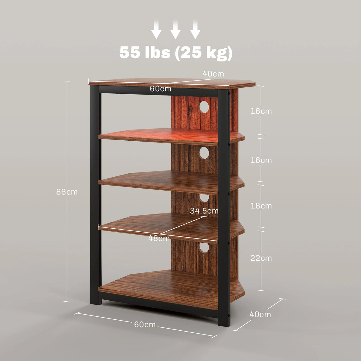 HOMCOM 4-Tier Corner TV Stand with Storage, LED Lights, Cable Management, Small TV Unit Entertainment Centre for TVs up to 29", for Living Room, Bedroom
