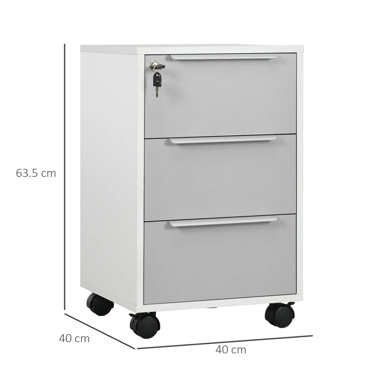 HOMCOM Three-Drawer Locking Filing Cabinet - Grey/White