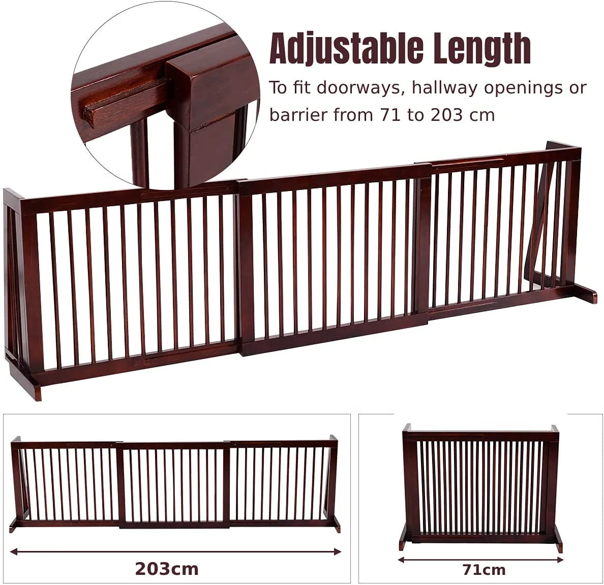 Folding Adjustable Free Standing 3 Panel Wood Fence