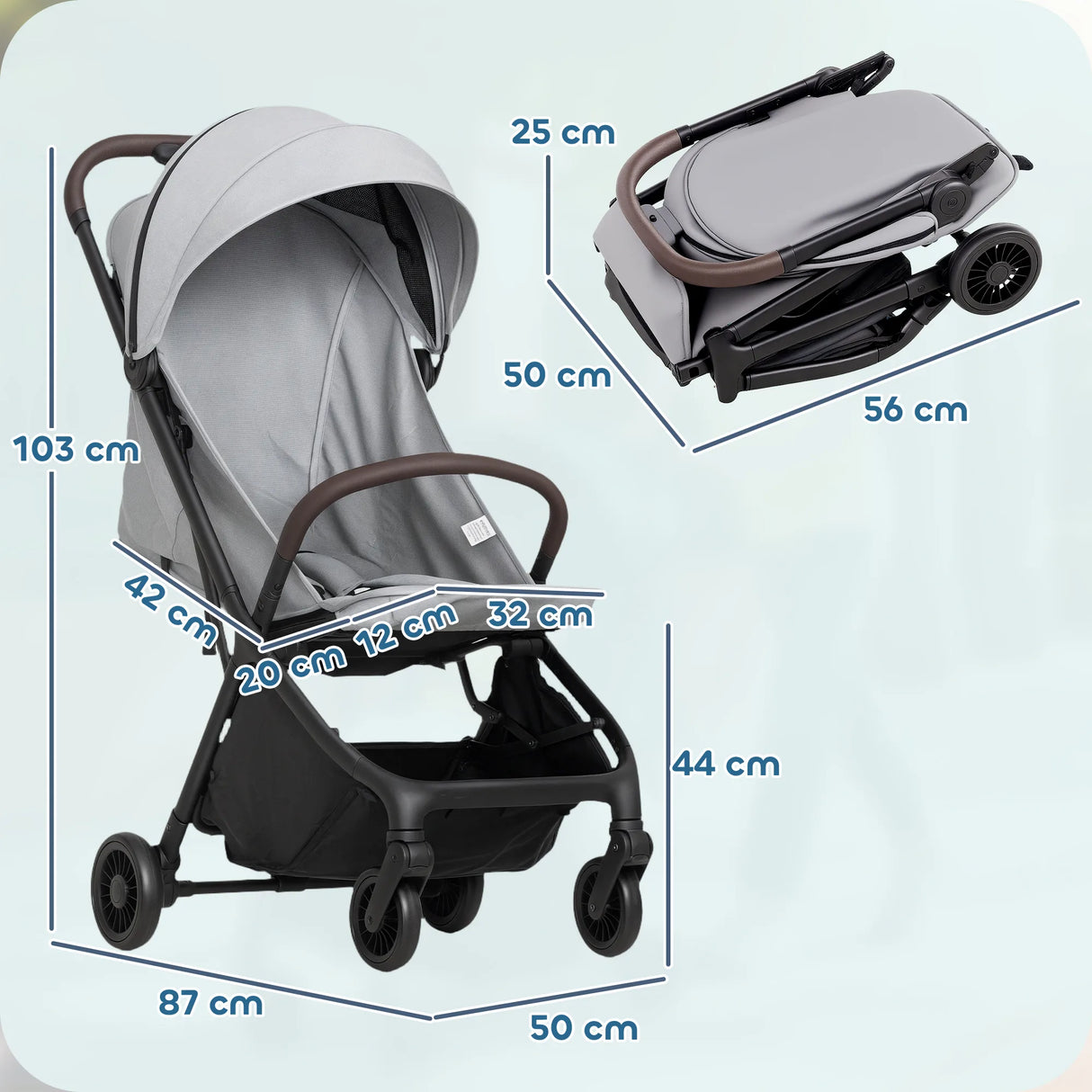 AIYAPLAY Foldable Baby Stroller with Adjustable Seat, 5-Point Harness, Canopy, Basket, 6.3kg Lightweight & Compact, Light Grey