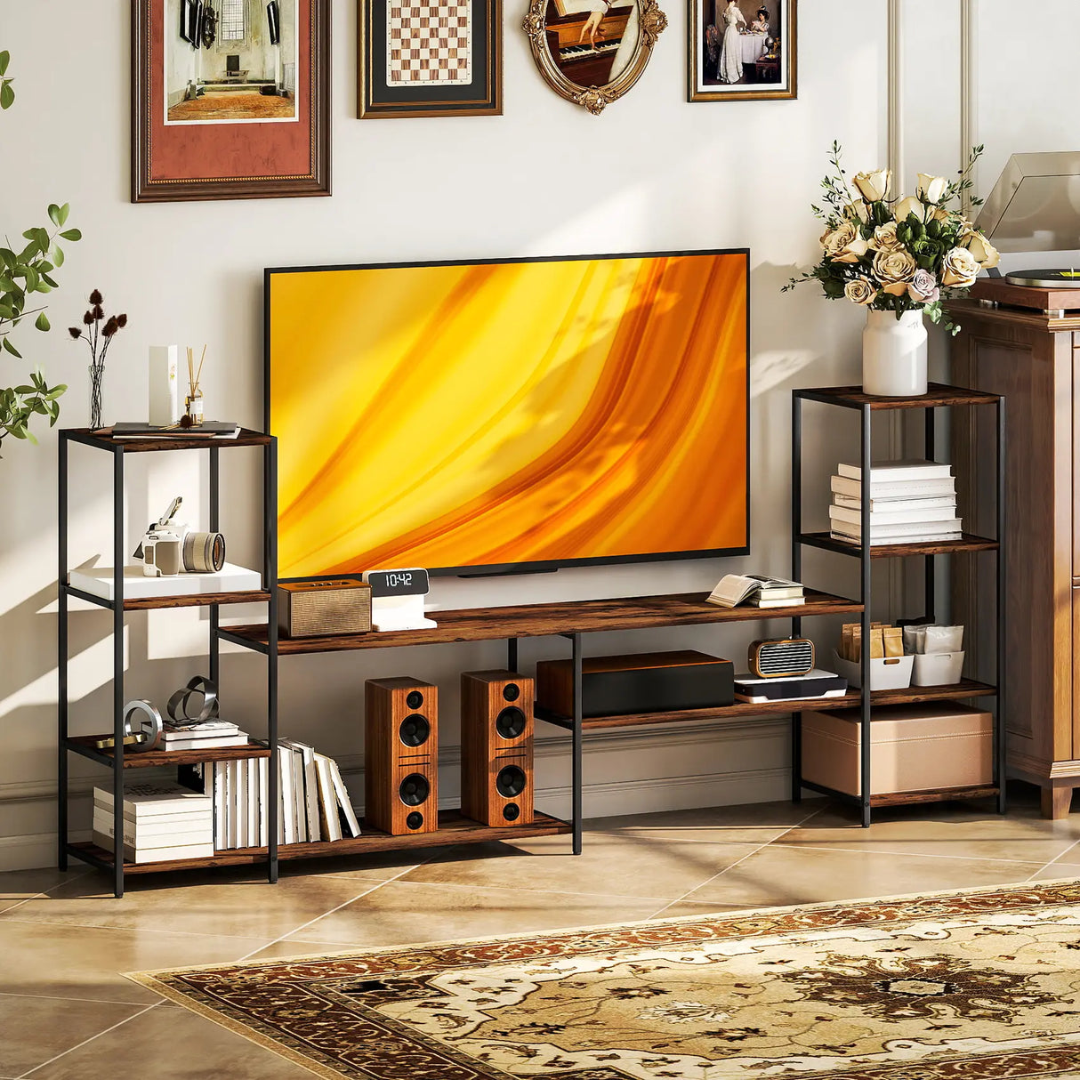 HOMCOM TV Unit for TVs up to 60 Inches, Industrial TV Stand with Storage Shelves, Entertainment Centre for Living Room, Bedroom
