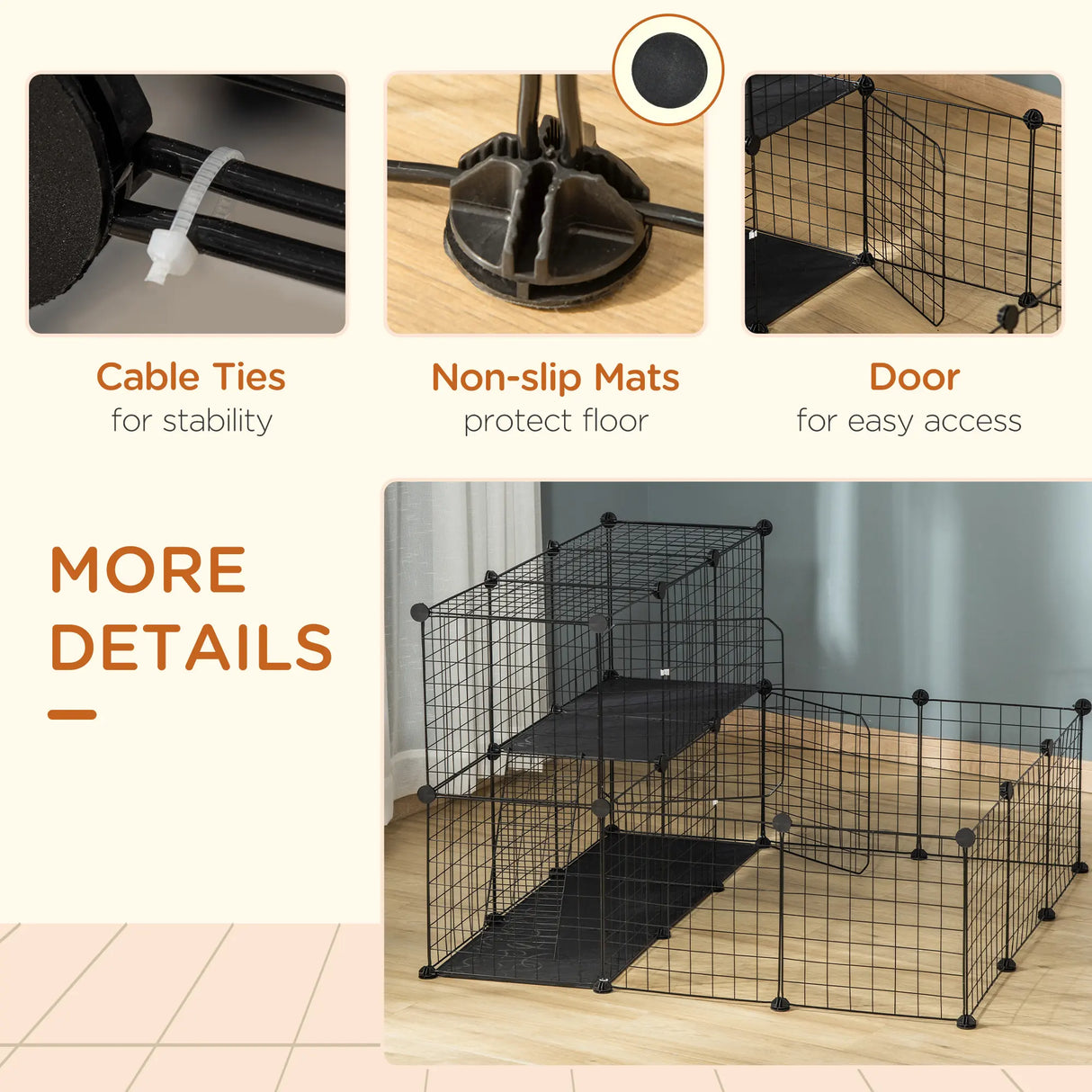 PawHut Pet Playpen w/ Door Customisable Fence for Guinea Pigs Chinchillas Hedgehogs - Black