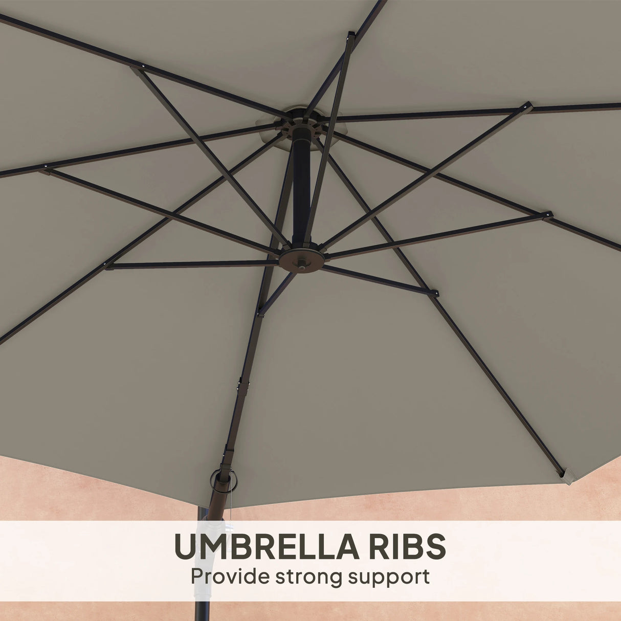 Outsunny 3(m) Wall-Mounted Parasol Shade, with Handle - Light Grey
