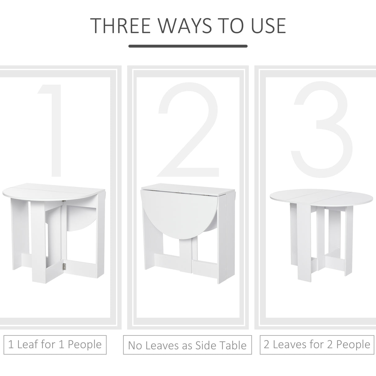 HOMCOM Space-saving Drop Leaf Table, Folding Dining Table for Small Space, Kitchen, Dining Room, White