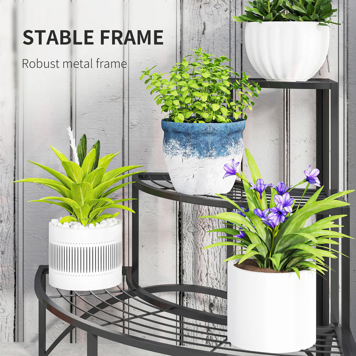 Outsunny Three-Tier Corner Metal Plants Shelves - Black