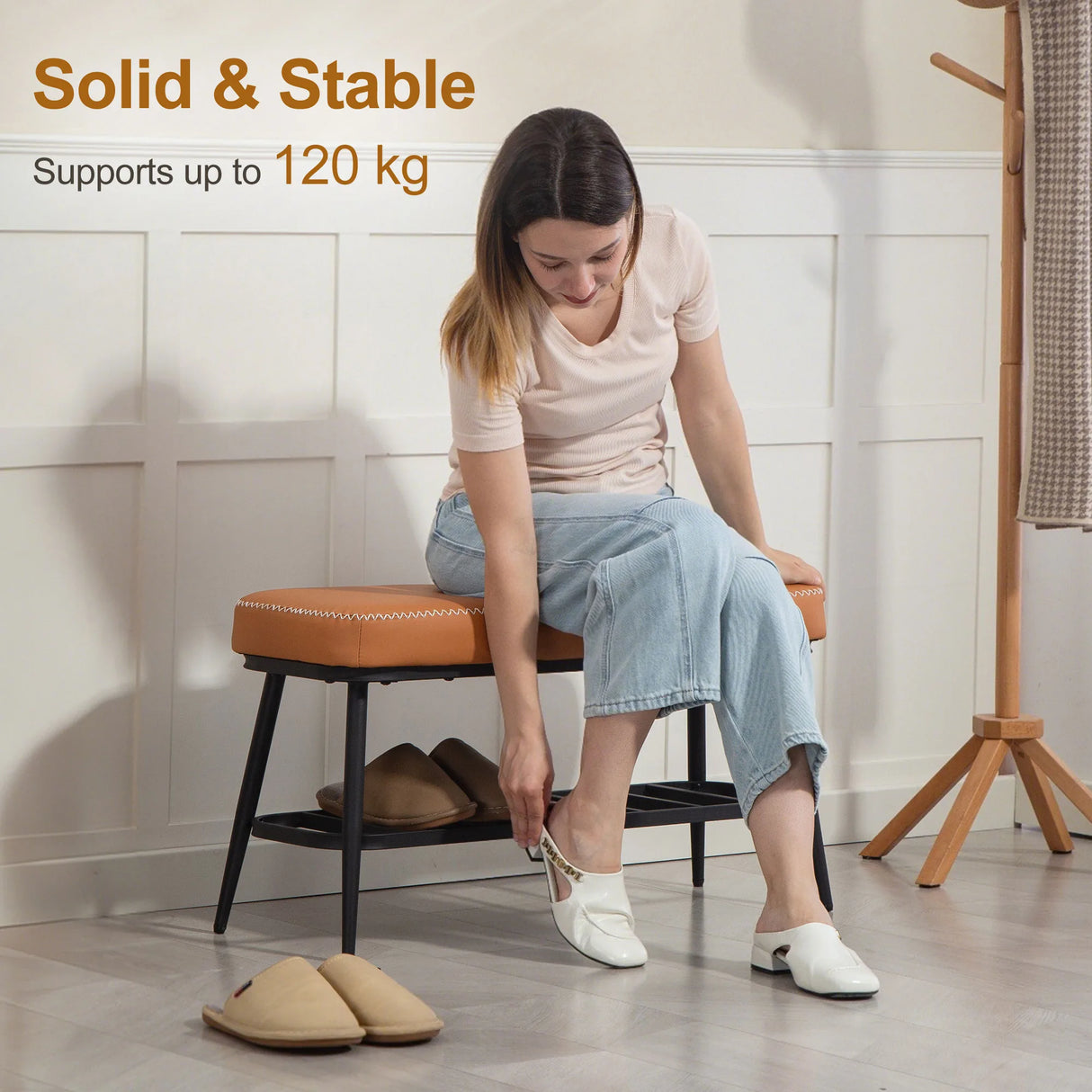 HOMCOM PU Leather Shoe Storage Bench - Brown