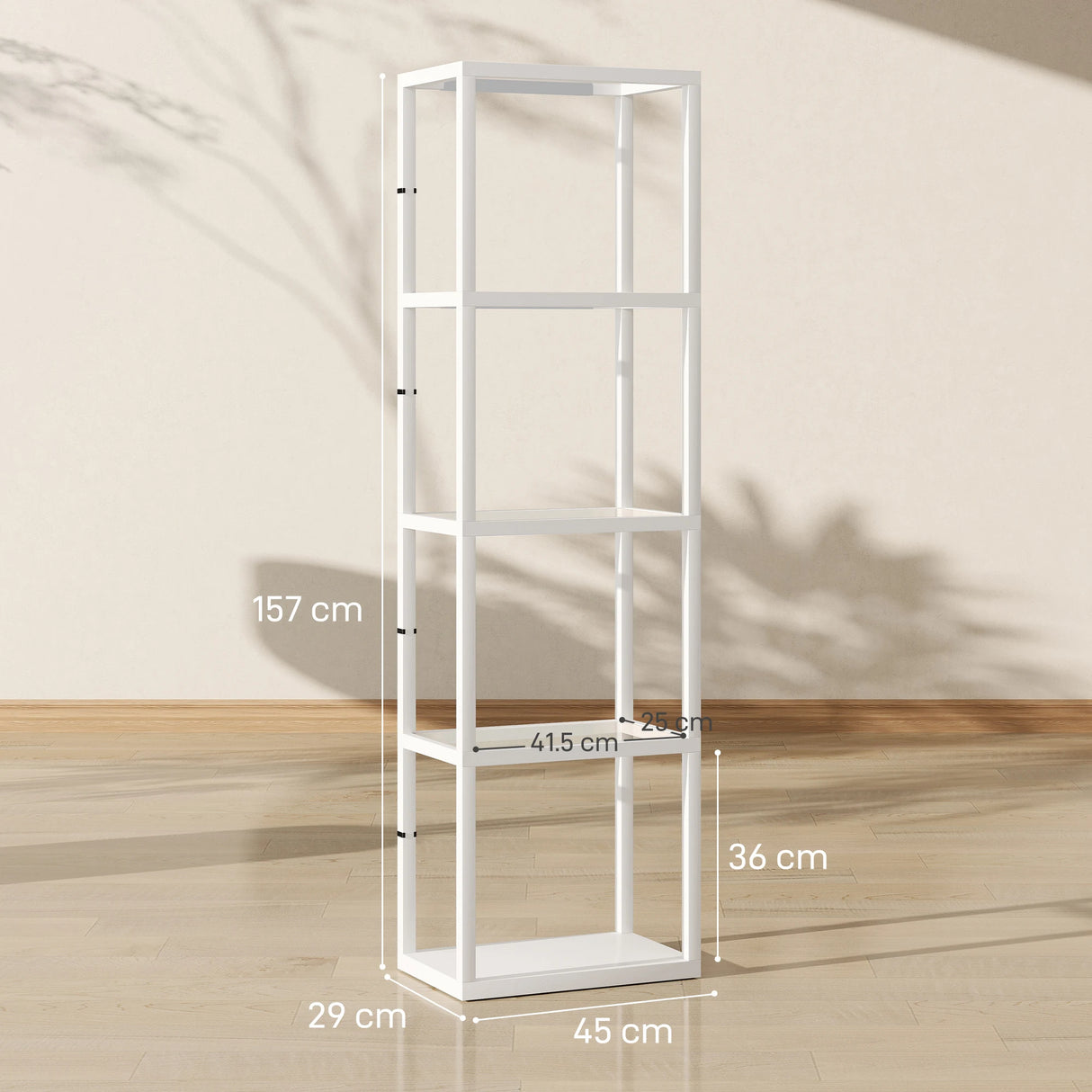 HOMCOM LED Floor Lamp with Glass Shelves, 4 Layers Dimmable Tall Standing Lamp, Modern Column Shelf Floor Light for Living Room, Bedroom, Office, White