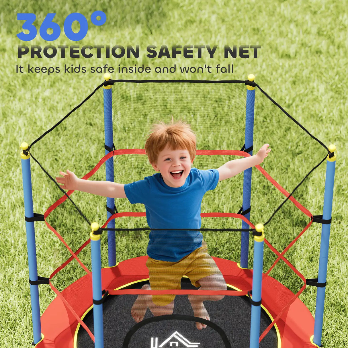 HOMCOM Kids Trampoline, with Safety Net, for Ages 3-10 Years