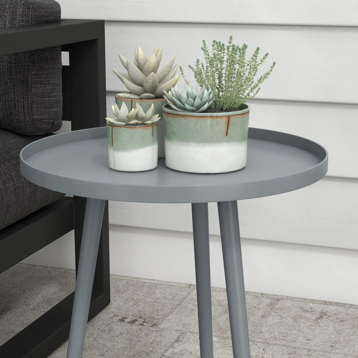 Outsunny Round Garden Coffee Table, Outdoor Side Table with Rounded Steel Edge, 40 x 50H cm, Grey