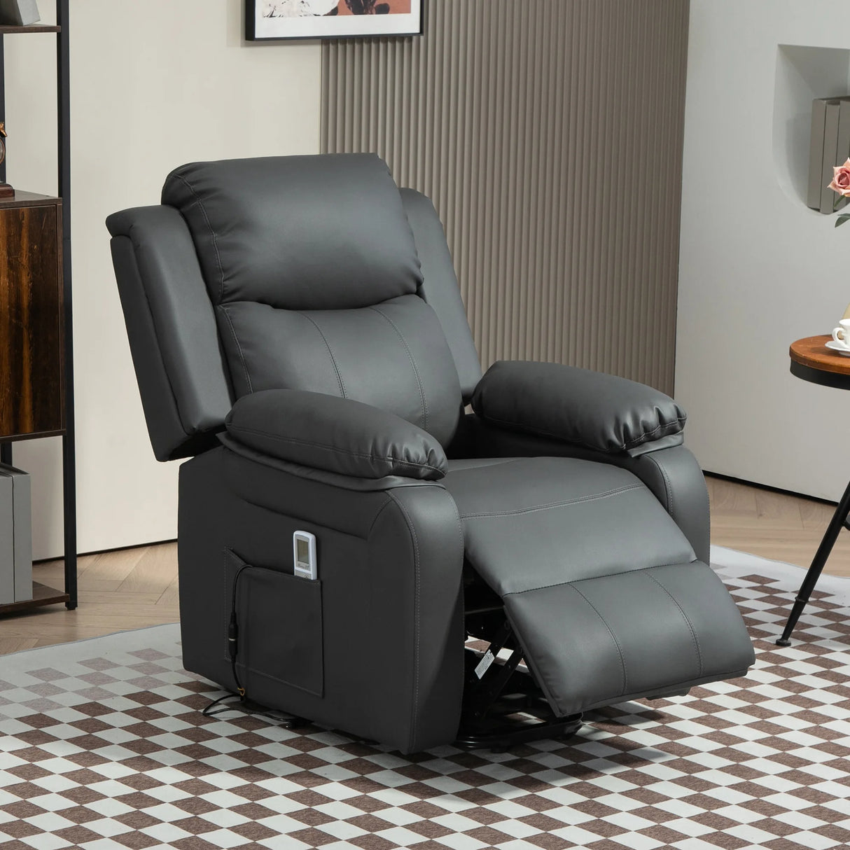 HOMCOM Riser and Recliner Chair with Massage, Heat, Power Lift Recliner Chair for Elderly with Remote Control, Extended Footrest, Dual Side Pockets, Overstuffed Electric Reclining Armchair, Dark Grey