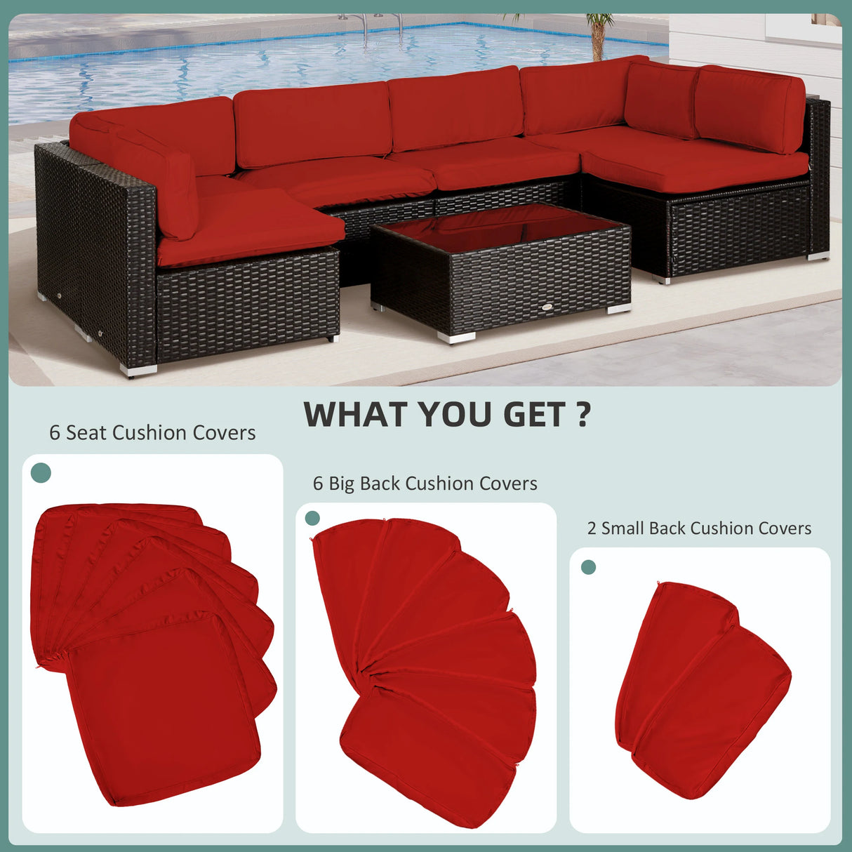 Outsunny Set of 14 Outdoor Cushion Covers - Red