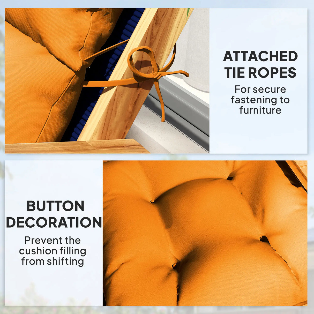 Outsunny 115 x 56cm Rocking Chair Padded Seat Cushion - Orange