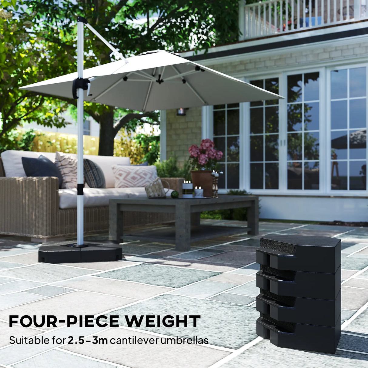 Outsunny Umbrella Weights for Cantilever Parasols, Set of 4 Heavy Duty Parasol Base Stand Weights, 80kg Sand or 60kg Water Filled, Black