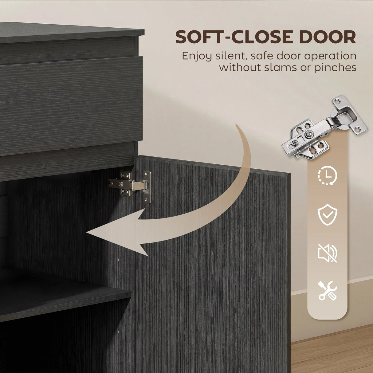 HOMCOM Modern Sideboard, Sideboard Storage Cabinet with 5 Drawers, Adjustable Shelf, Soft-Close Door, Black