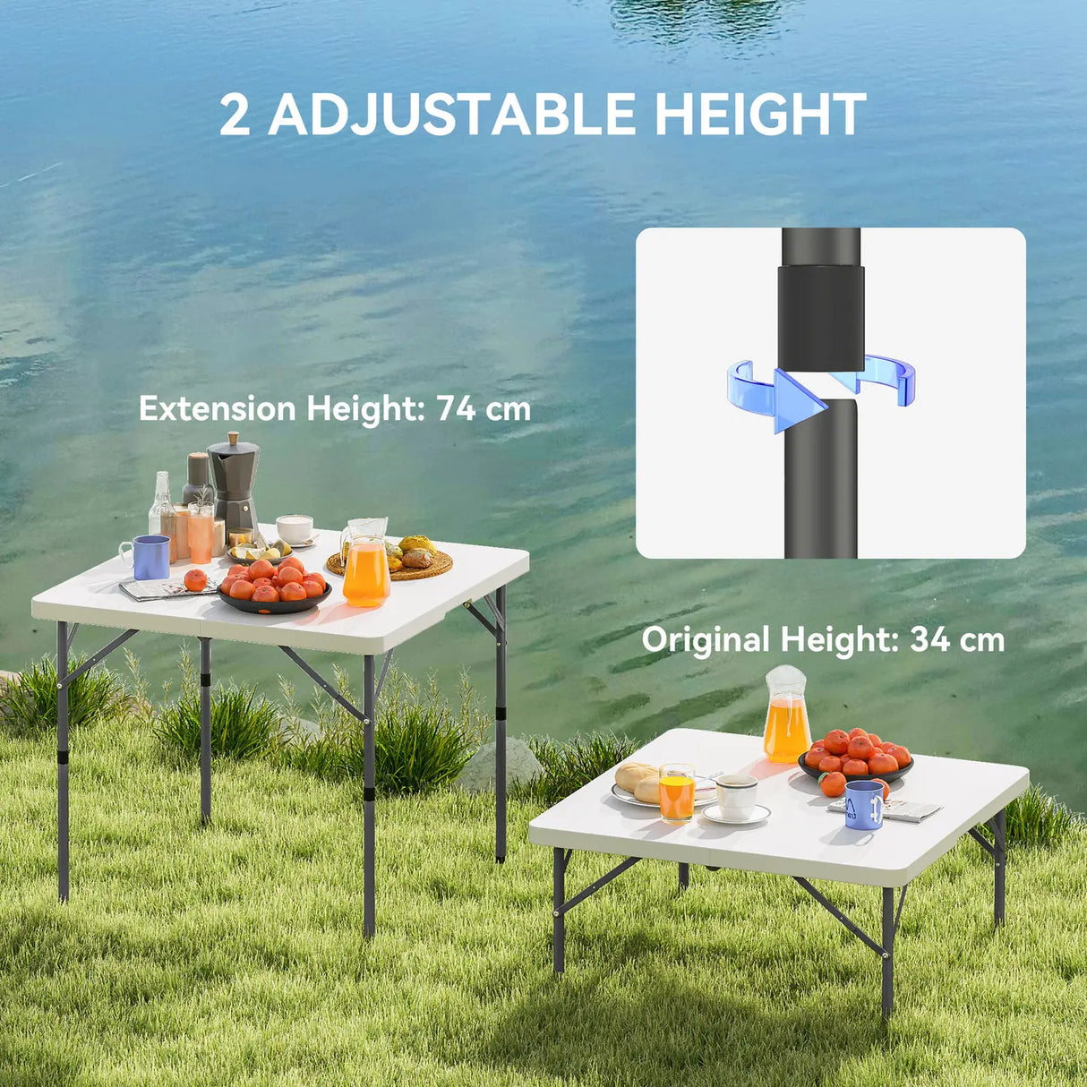 Outsunny 34/74cm Folding Camping Table, with Handle - White