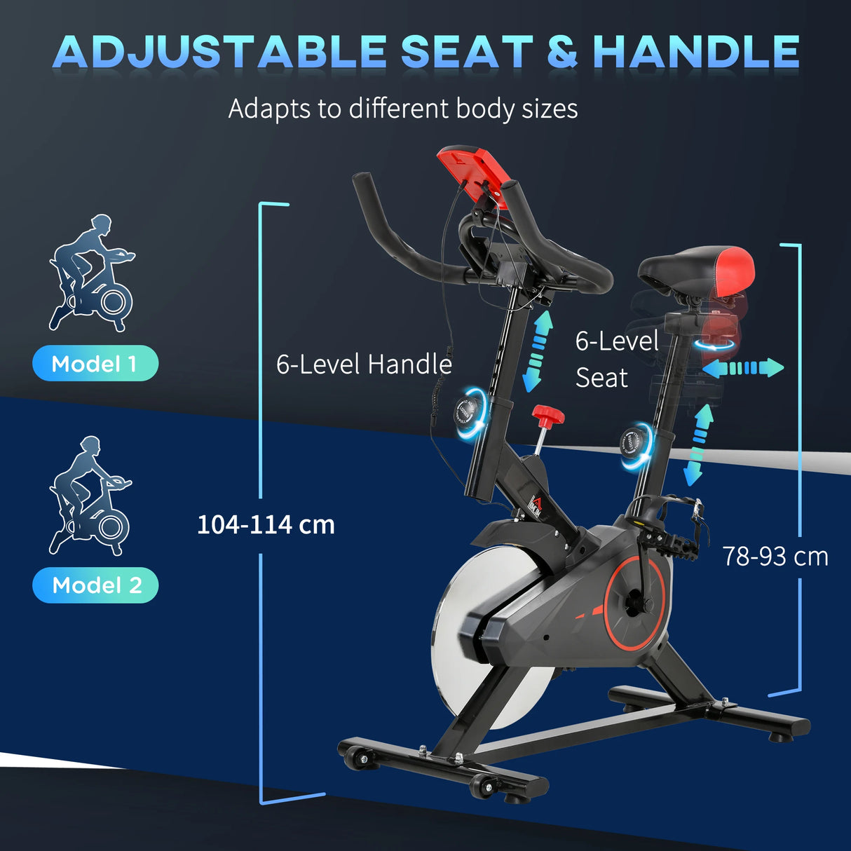 HOMCOM Indoor Upright Exercise Bike Machine, with Adjustable Seat, Resistance, Handlebar, LCD Display