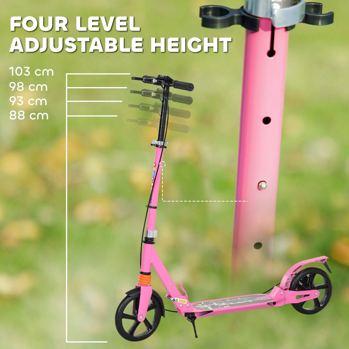 AIYAPLAY Kids Scooter with Four-Level Adjustable Handlebar, Dual Brake System, 200mm Wheels, ABEC-7 Bearings, Pink