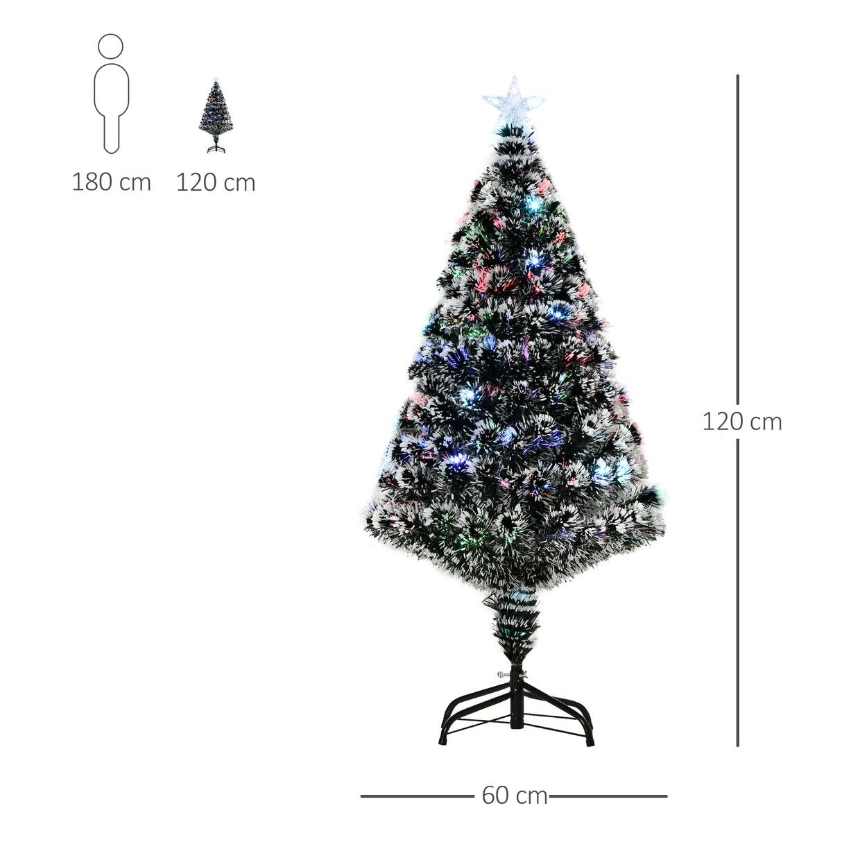HOMCOM 4ft Artificial Prelit Christmas Tree, Snow Xmas Tree with Colourful LED Lighting Fiber Optics, Green White