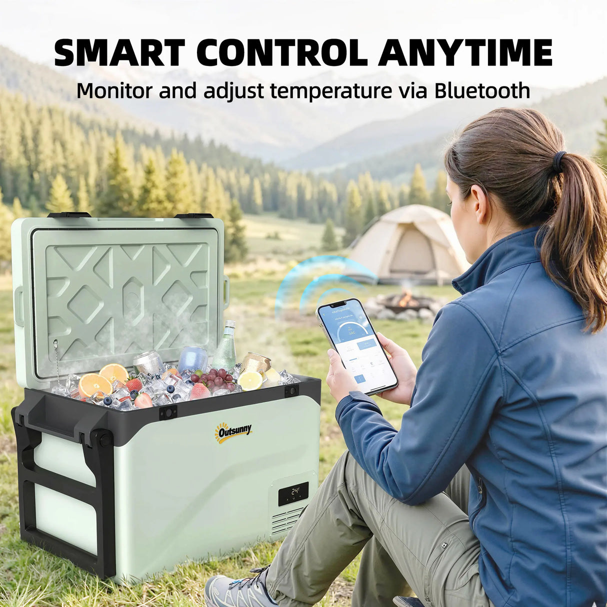 Outsunny 42.5L Compressor Car Fridge Freezer, Camping Refrigerator with App Control, 20C-20C