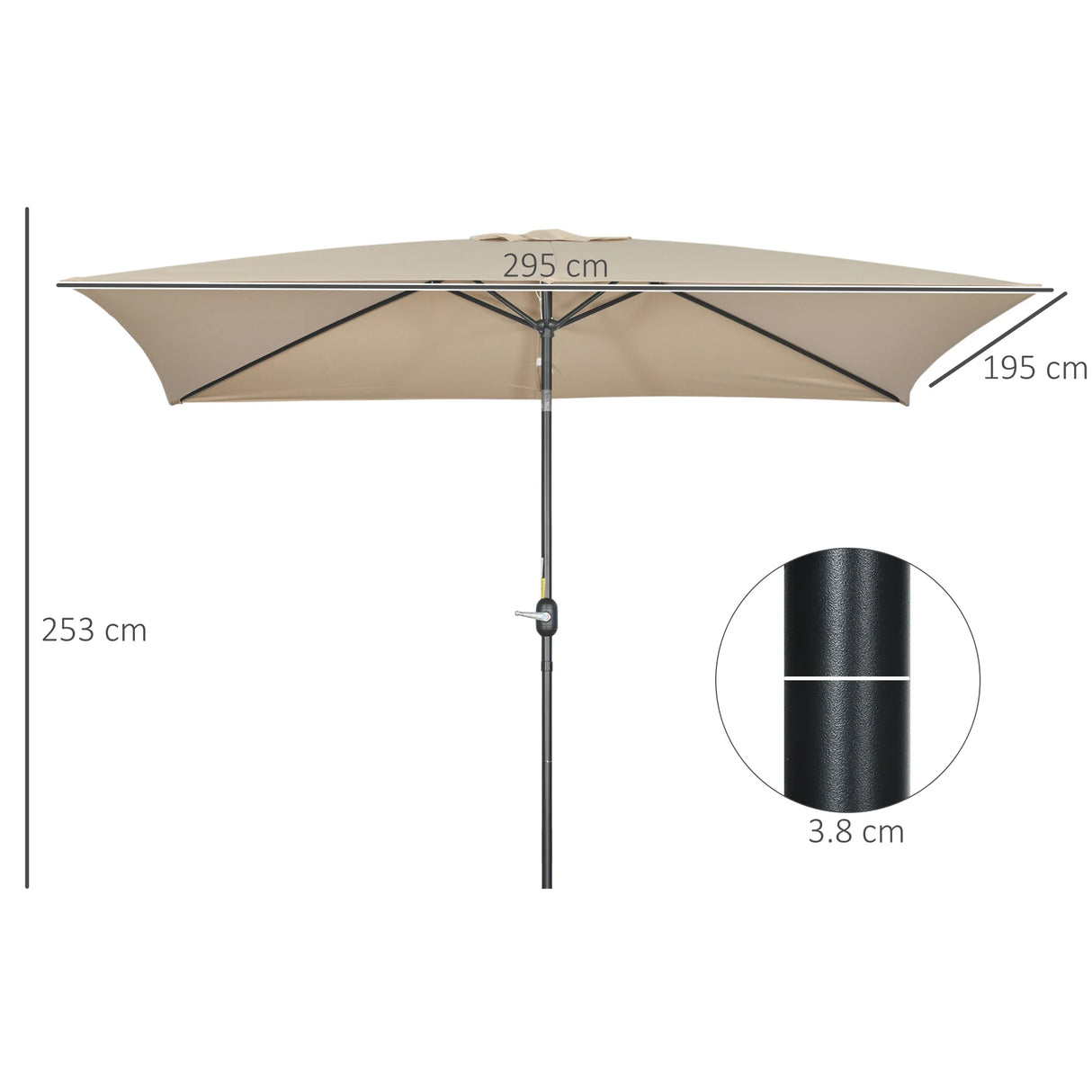 Outsunny 3x2m Patio Parasol Garden Umbrellas Canopy with Aluminium Tilt Crank Rectangular Sun Shade Steel, Khaki