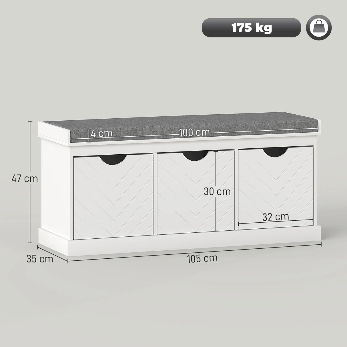 HOMCOM Three-Drawer Shoe Bench, with Seat - White