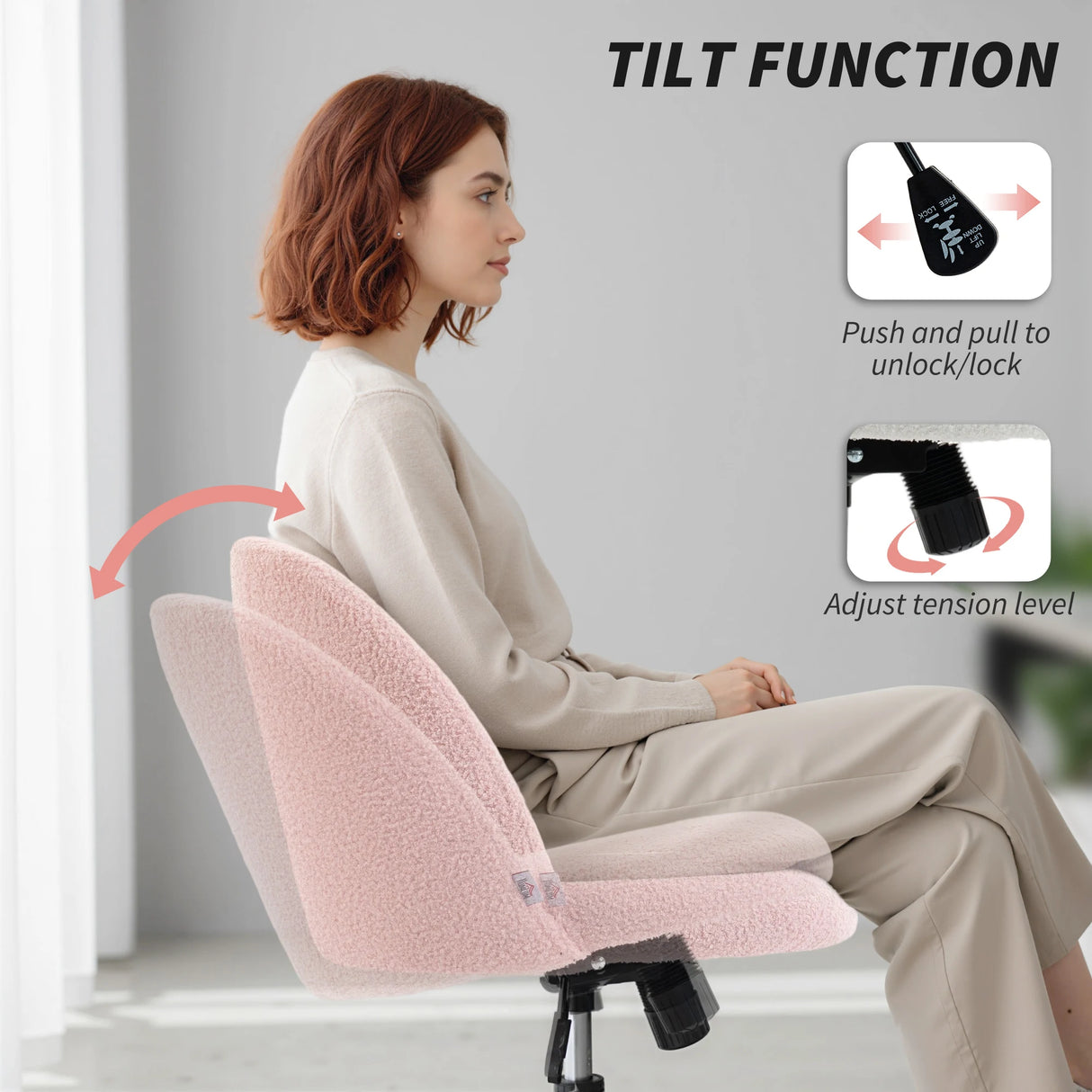 HOMCOM Teddy Fleece Office Chair with Wheels - Light Pink