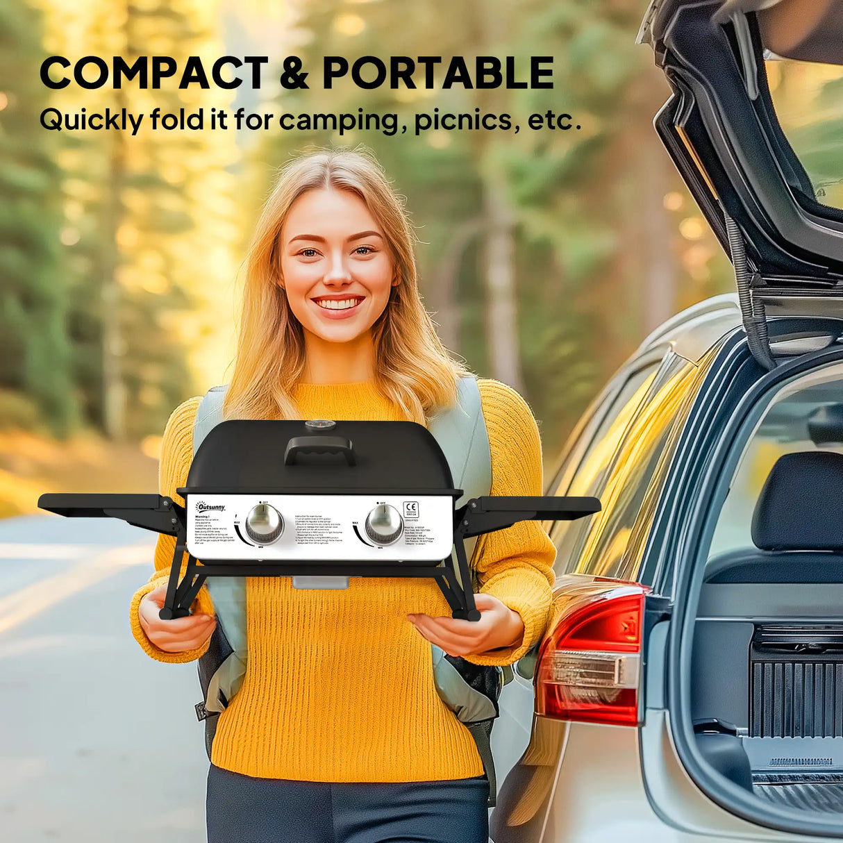 Outsunny Two-Burner Compact Gas Grill - Black