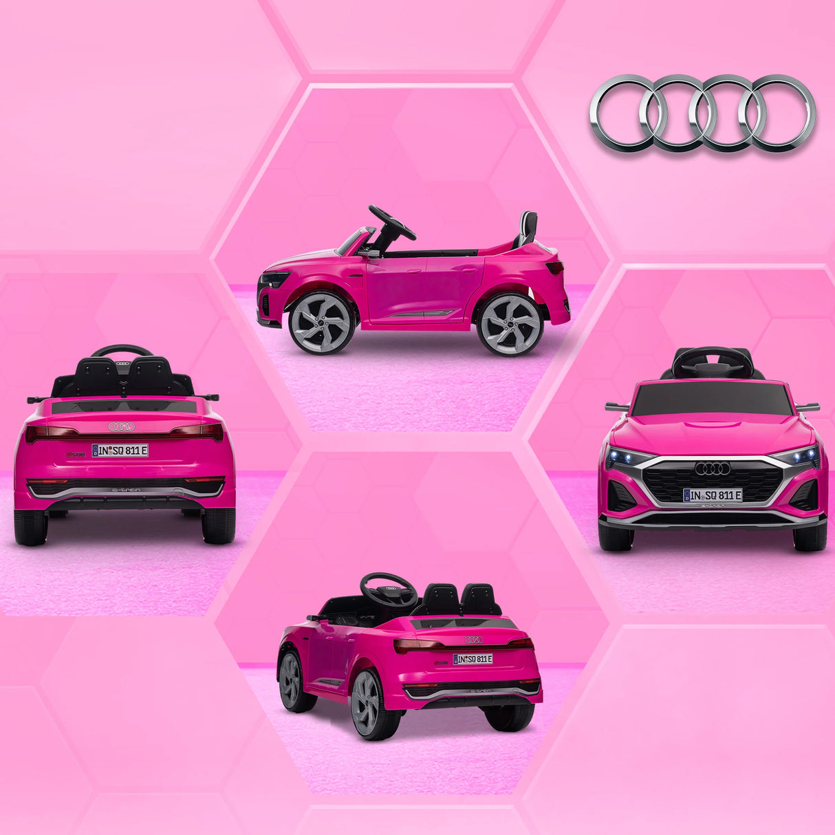 AIYAPLAY Audi Q8 e-tron Sportback Licensed 12V Ride on Car w/ Remote, 4 Spring Suspension Wheels, Headlights, Music, Horn - Pink