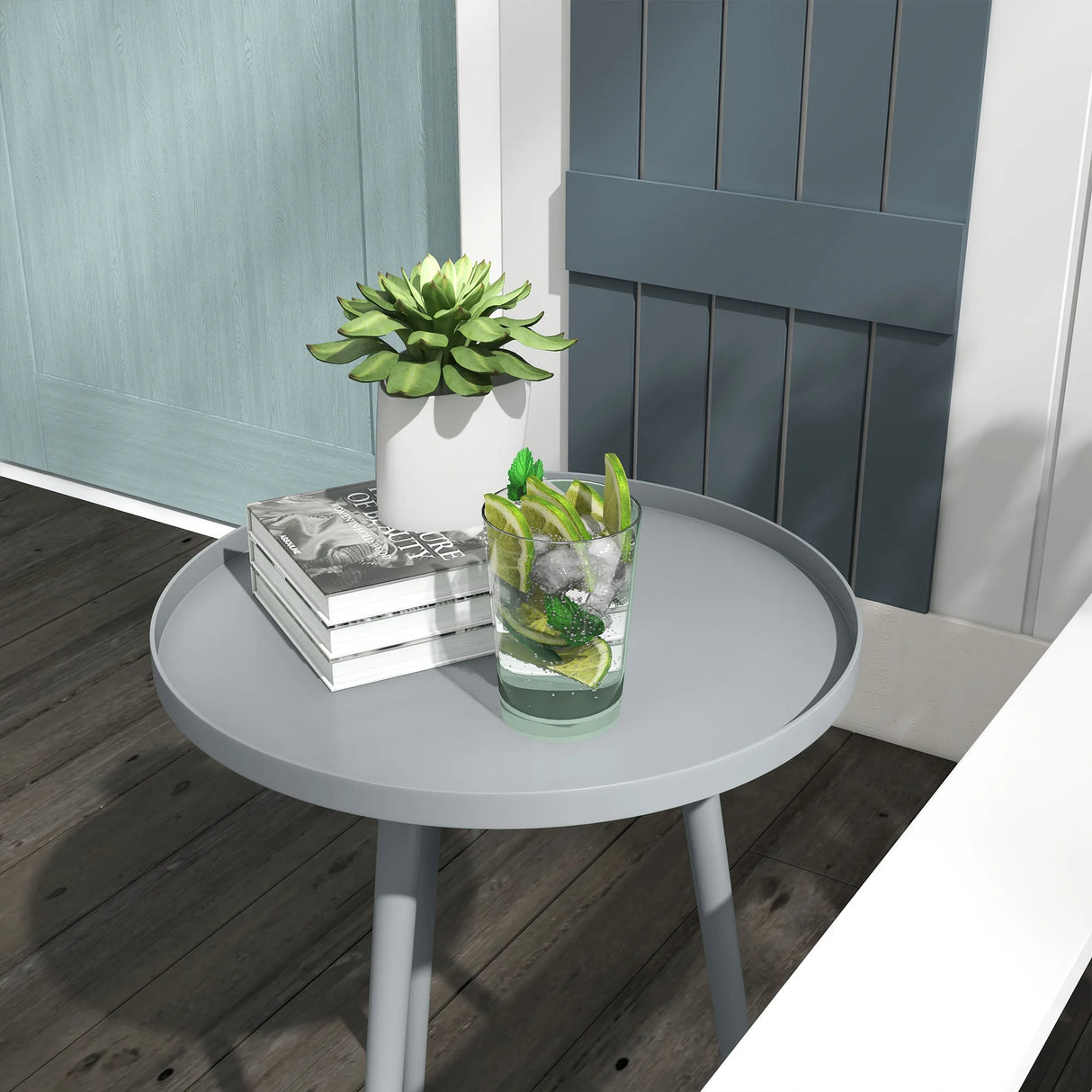 Outsunny Round Garden Coffee Table, Outdoor Side Table with Rounded Steel Edge, 40 x 50H cm, Grey