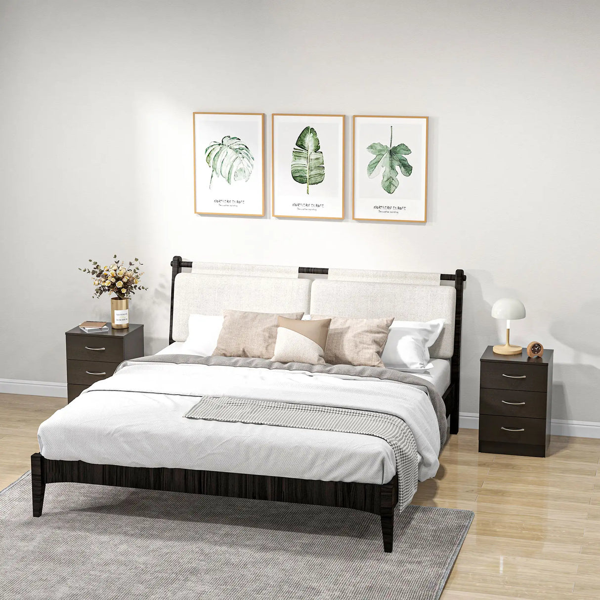 HOMCOM Bedside Cabinet with Drawer and Shelf, White Bedside Table for Bedroom, Living Room, Nightstand Side Table with Metal Rail Set of 2