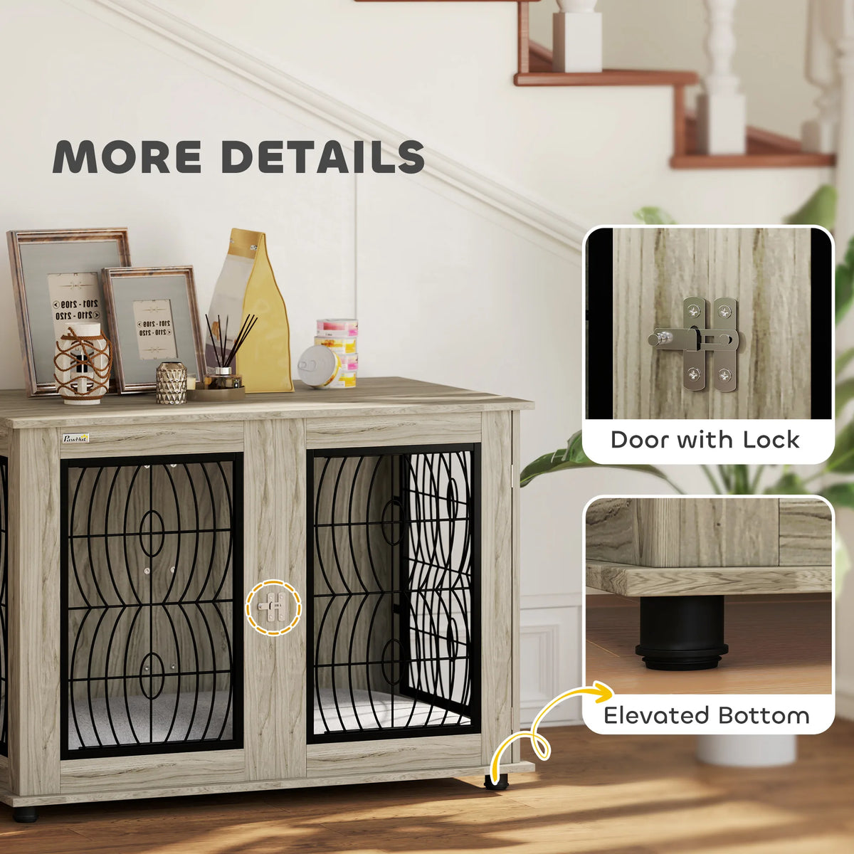 PawHut 46.46'' Dog Crate Furniture Table with Soft Washable Cushion and Lockable Door, for Large Indoor Dogs, Grey