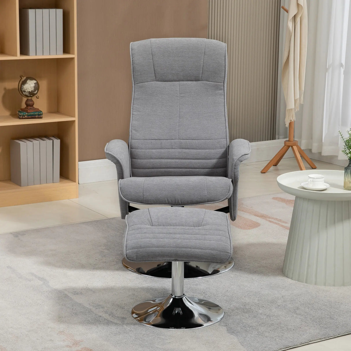 HOMCOM Swivel Recliner Chair with Footstool, Velvet Recliner Armchair with Ottoman, Steel Base, Upholstered Reclining Chair for Living Room, Bedroom, Office, Grey