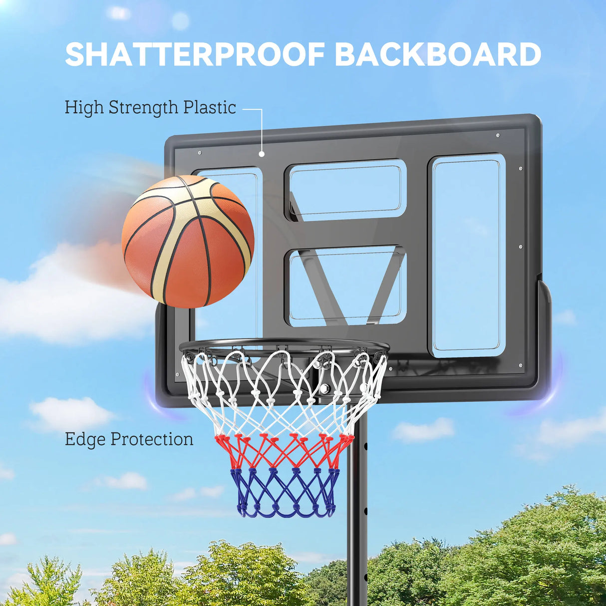 SPORTNOW 2.3-3.05m Basketball Hoop and Stand, with Weighted Base, Wheels, Black