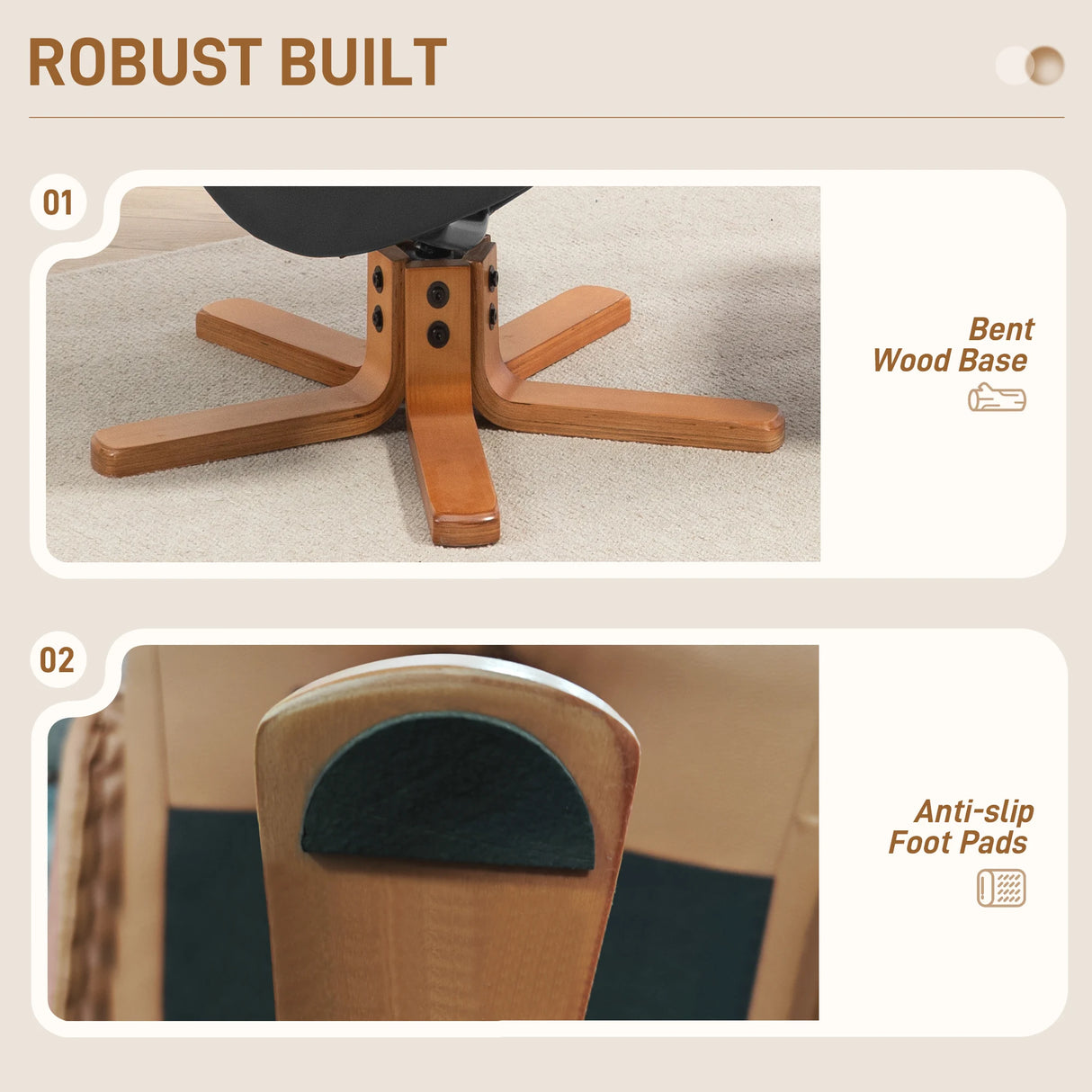 HOMCOM Rocking Recliner Chair with Footstool, PU Leather Recliner Armchair with Wood Base, Upholstered Reclining Chair for Living Room Bedroom, Black