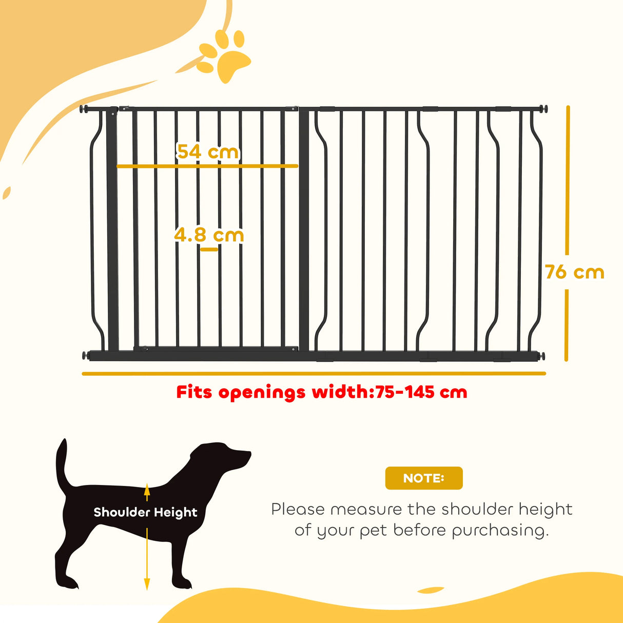 PawHut Extra Wide Dog Safety Gate, with Door Pressure, for Doorways, Hallways, Staircases - Black