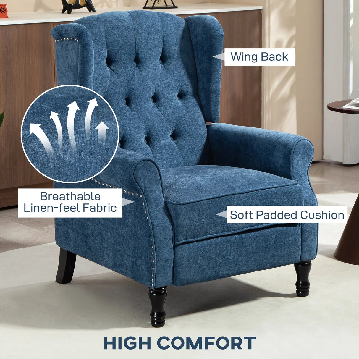 HOMCOM 150 Reclining Vintage Armchair, with footrest, Royal Blue