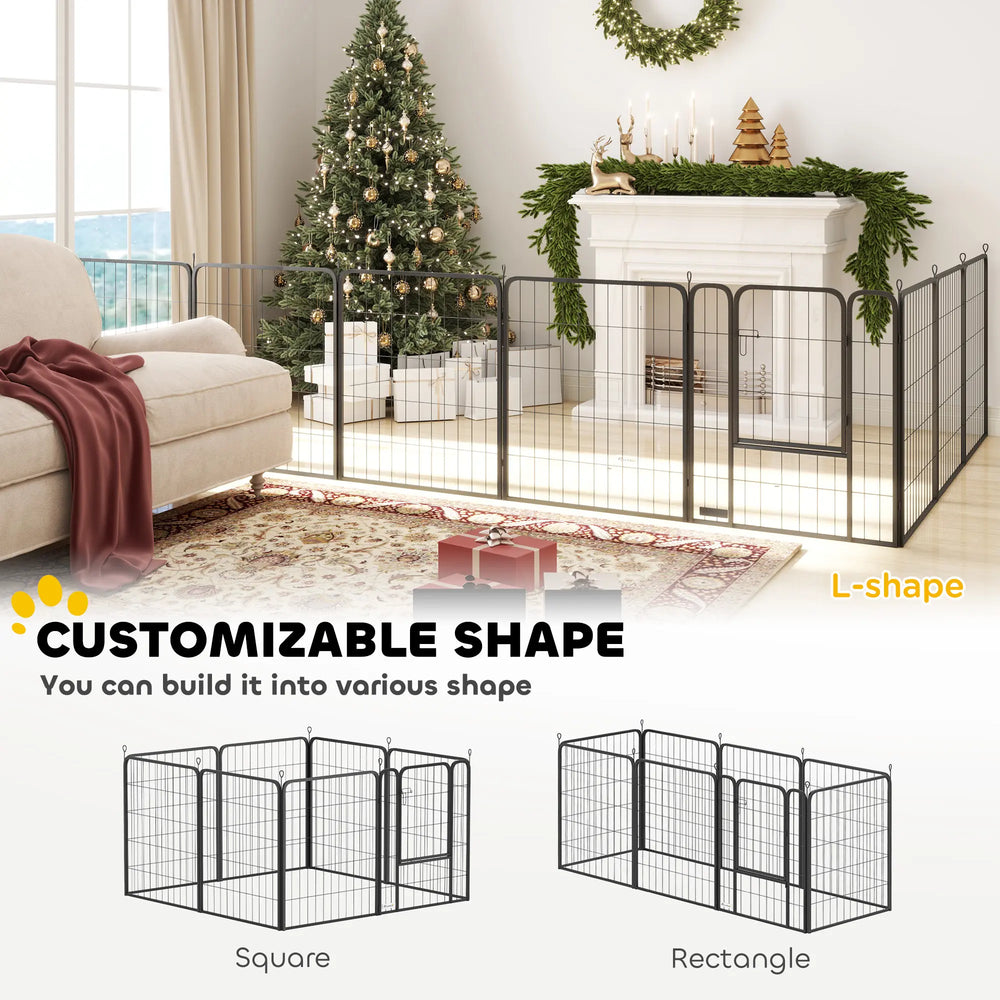 PawHut Eight-Panel Dog Playpen with Door, for Large Dogs, Indoors, Outdoors, 100cm Tall, Black