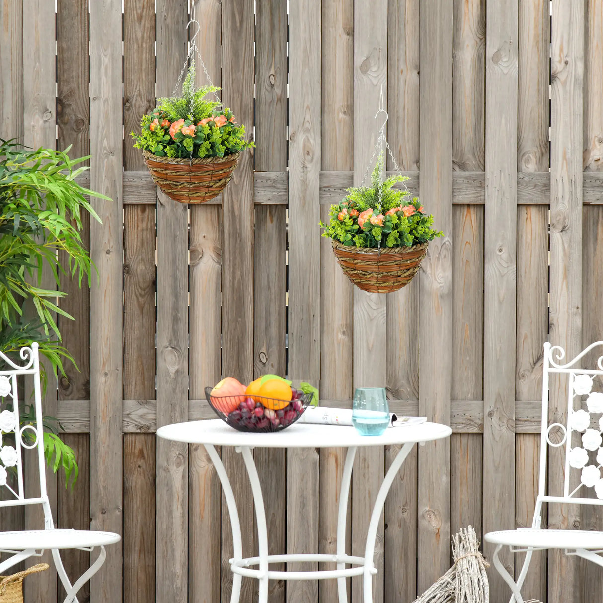 Outsunny Set of Two Hanging Lisianthus Flower Pots - Orange/Green