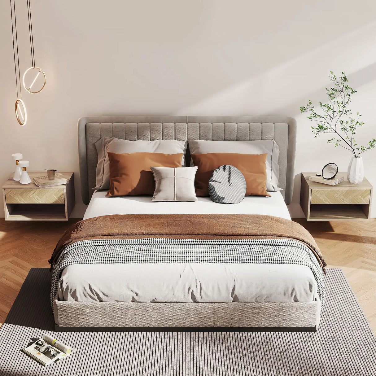 HOMCOM Set of Two Floating Bedside Tables - Natural Wood Finish