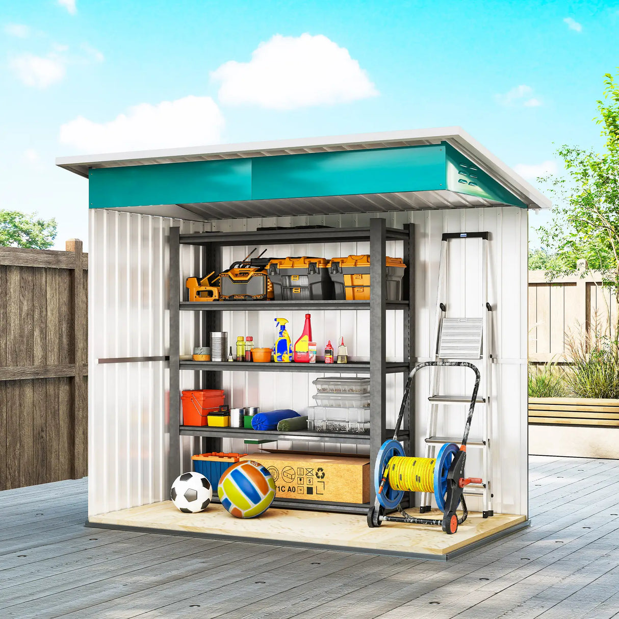 Outsunny 7 x 4ft Galvanised Steel Garden Shed, with Lock and Gloves - Green