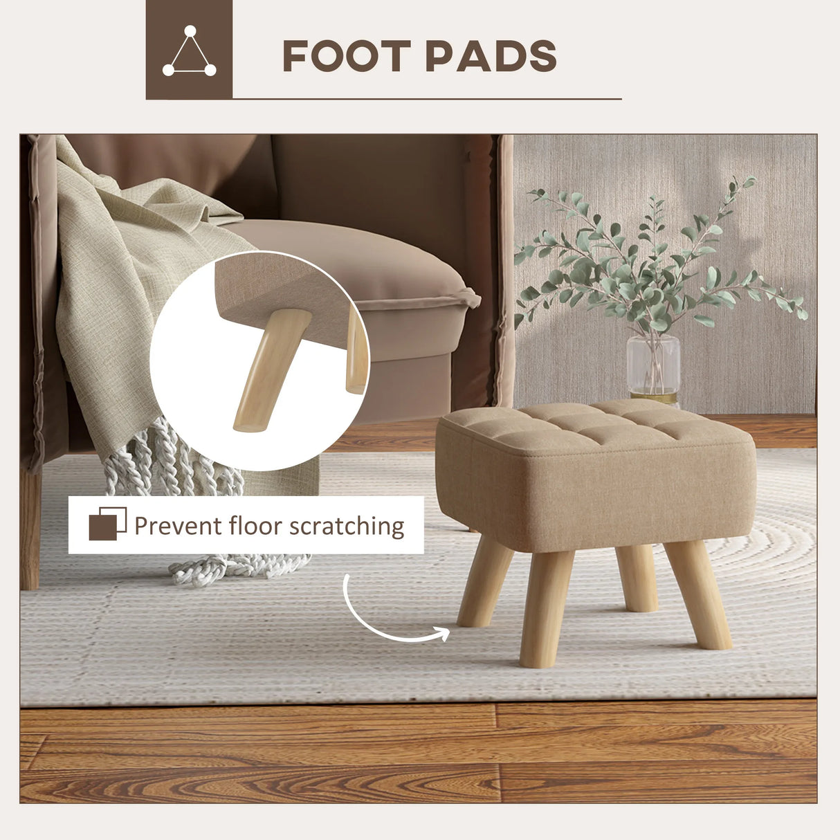 HOMCOM Linen-Look Square Padded Footstool - Brown