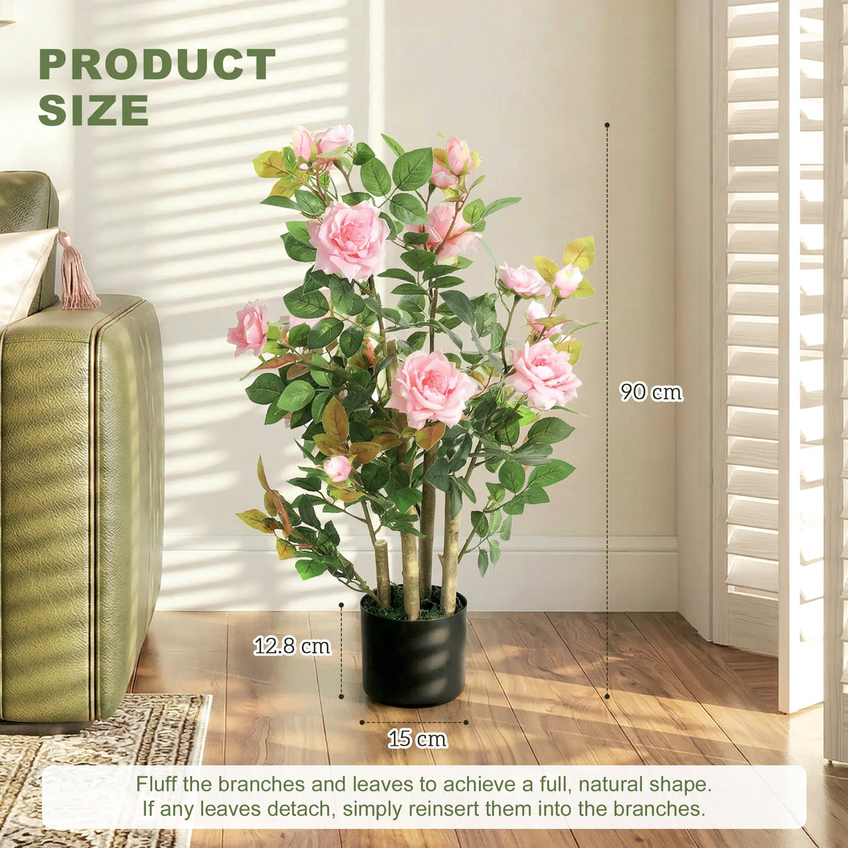 HOMCOM 90cm Artificial Rose Tree Set of 2, Decorative Fake Plant with 344 Silk Leaves 17 Flowers for Outdoor Indoor Decor, Pink