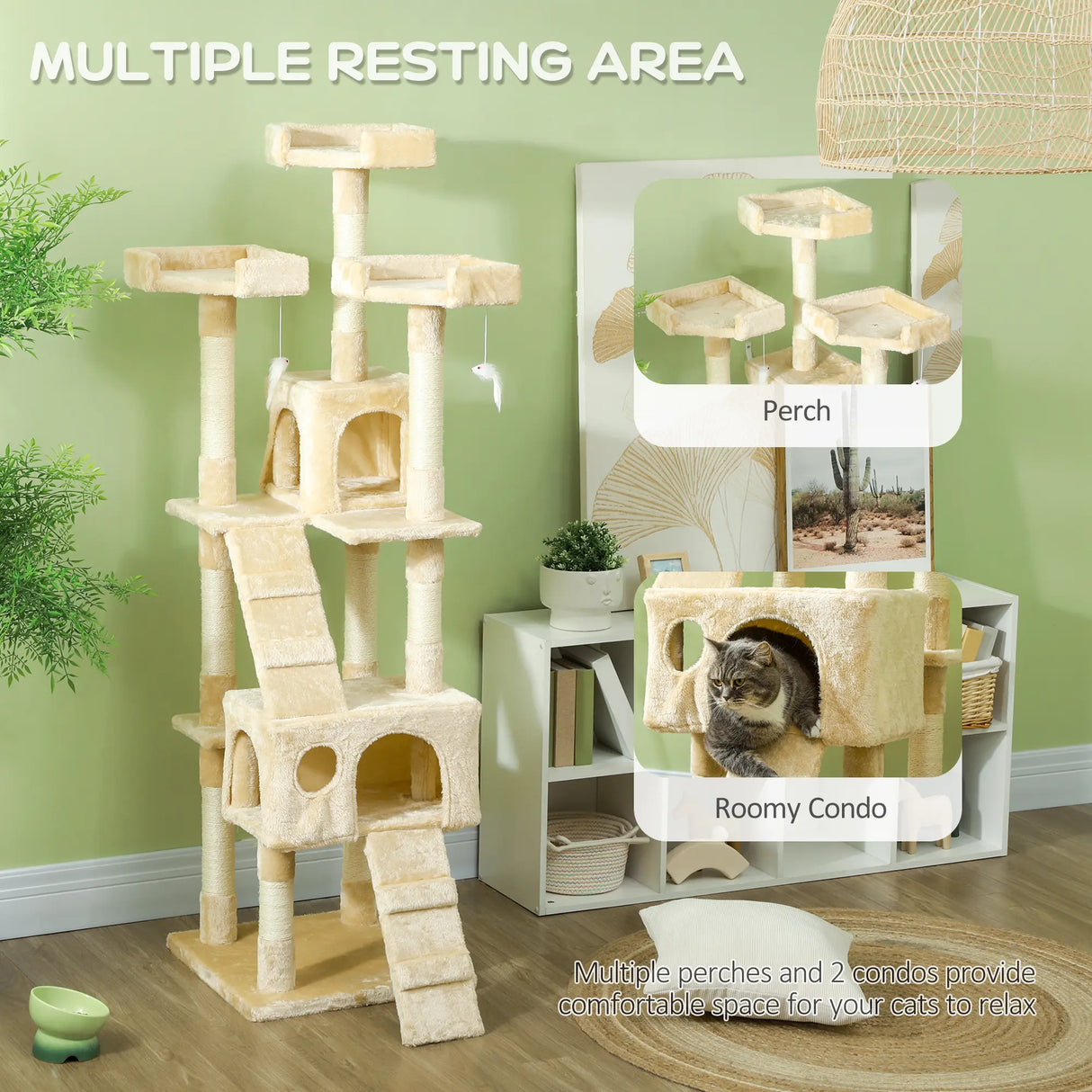 PawHut Cat Tree Scratching House, Activity Play Centre