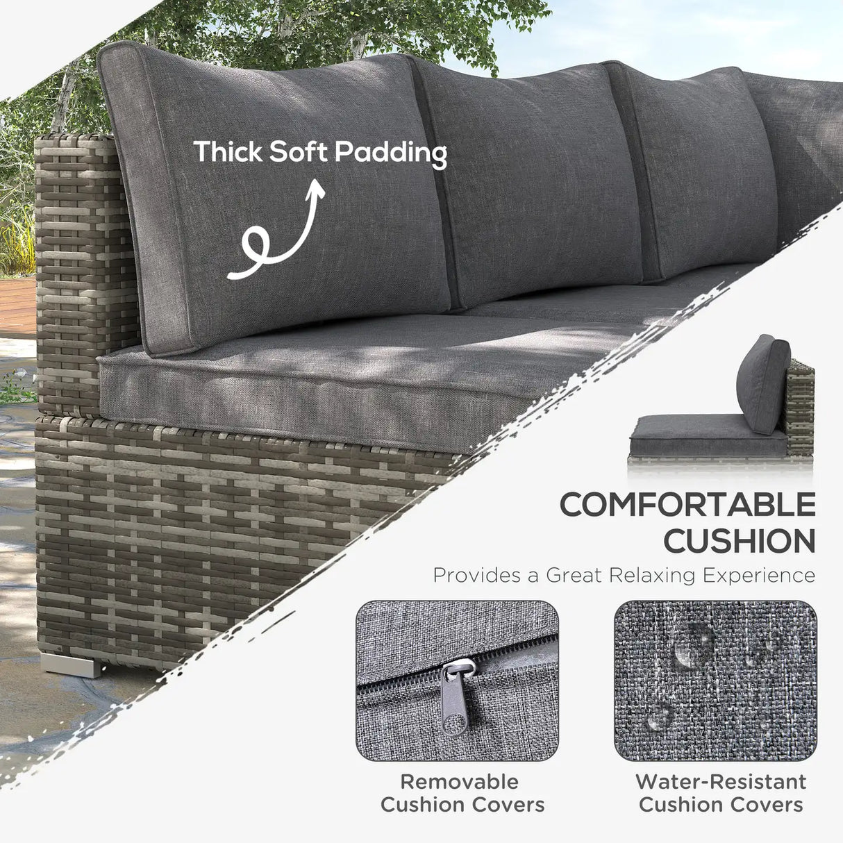 Outsunny Armless Rattan Garden Chair, Outdoor Rattan Chair with Cushions, PE Wicker Garden Furniture with Steel Frame, Adjustable Footpads for Garden, Terrace, Deep Grey