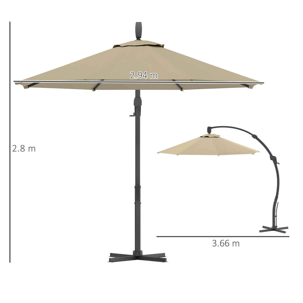 Outsunny 3(m) Garden Cantilever Parasol, Round Overhanging Umbrella with Crank Handle, Cross Base, Aluminium Frame and 360 Rotation, Banana Patio Umbrella for Outdoor Sun Shade, Khaki