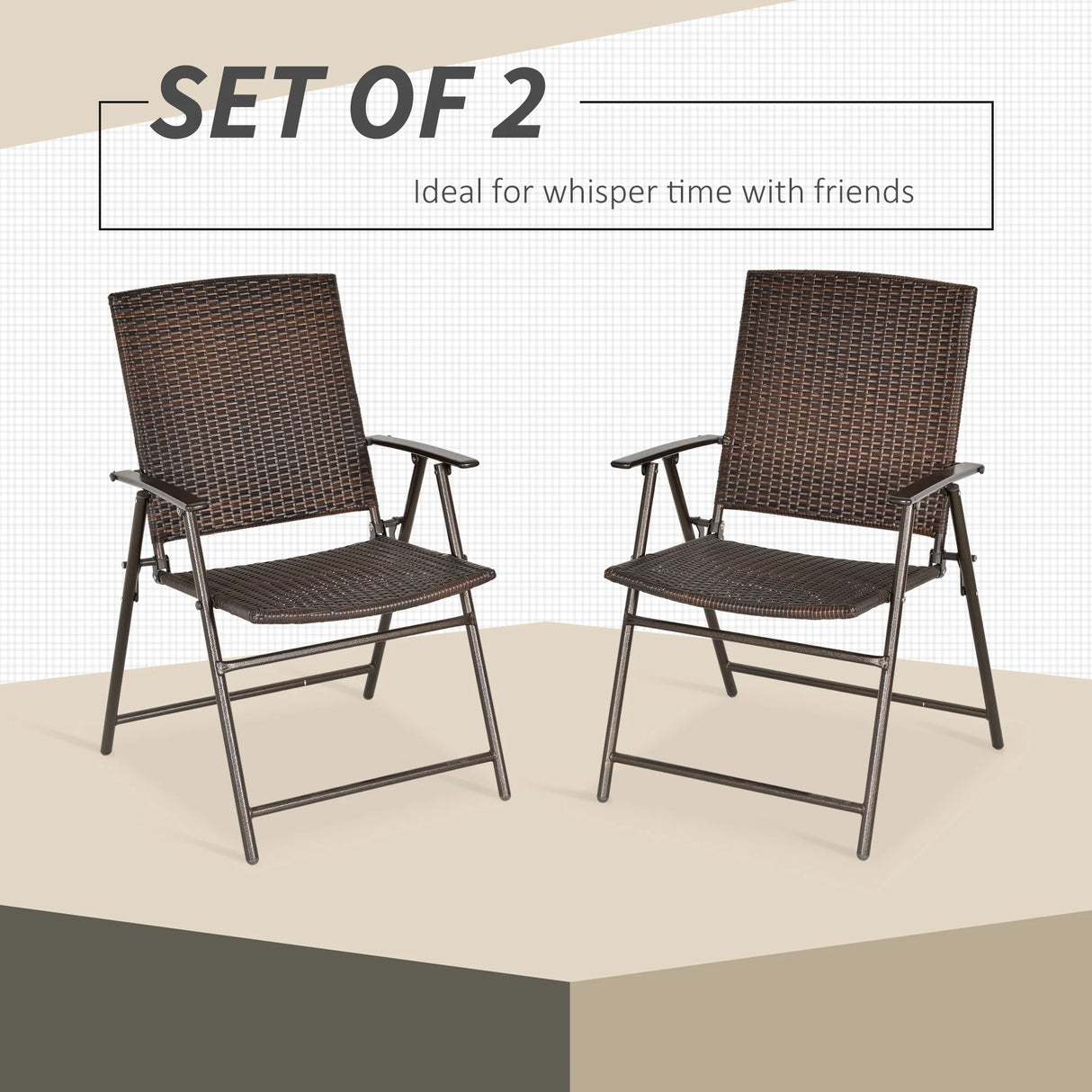 Outsunny Set of Two Folding Rattan Seat Chairs - Brown