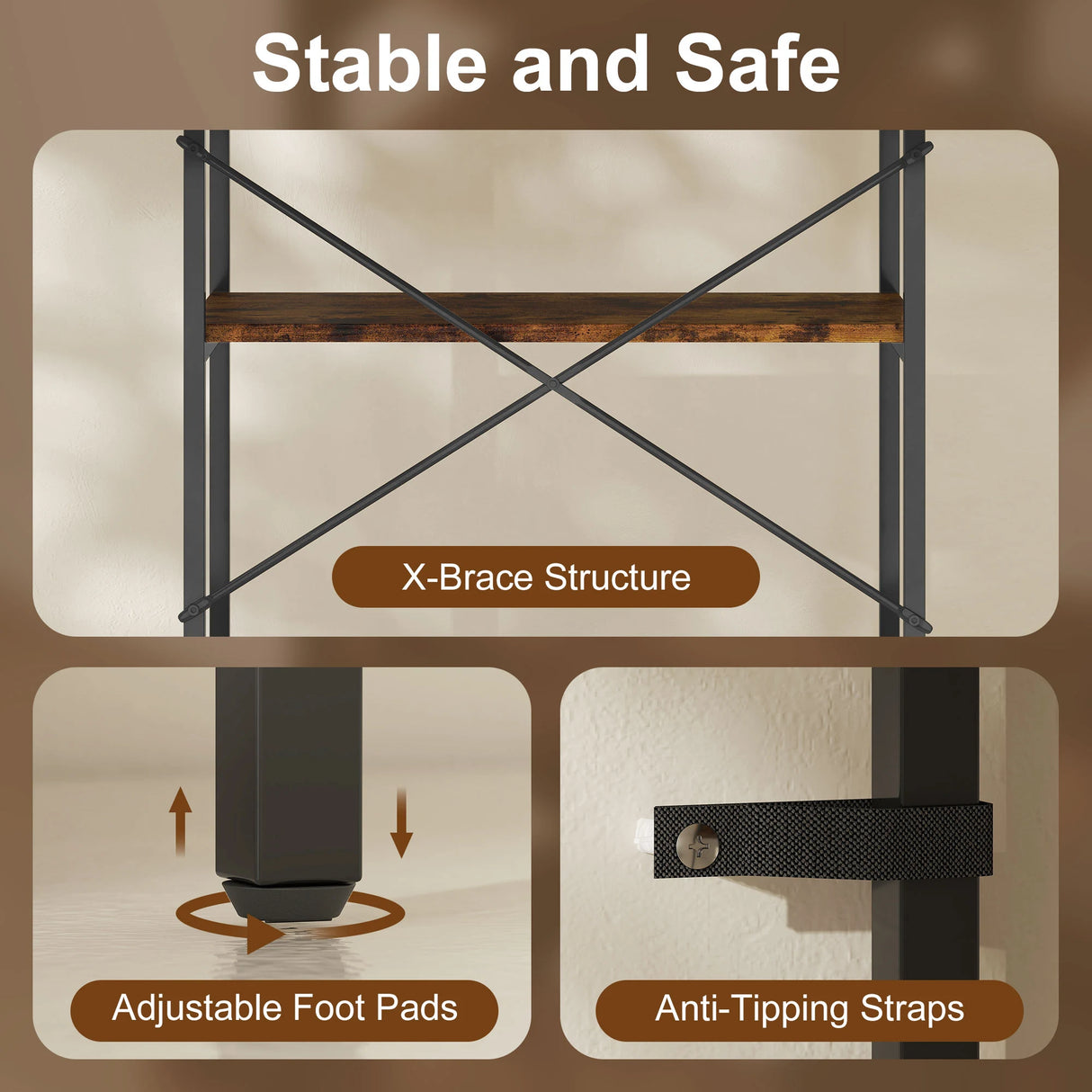 HOMCOM 5-Tier Bookshelf, Industrial Bookcase with Metal Frame - Rustic Brown and Black