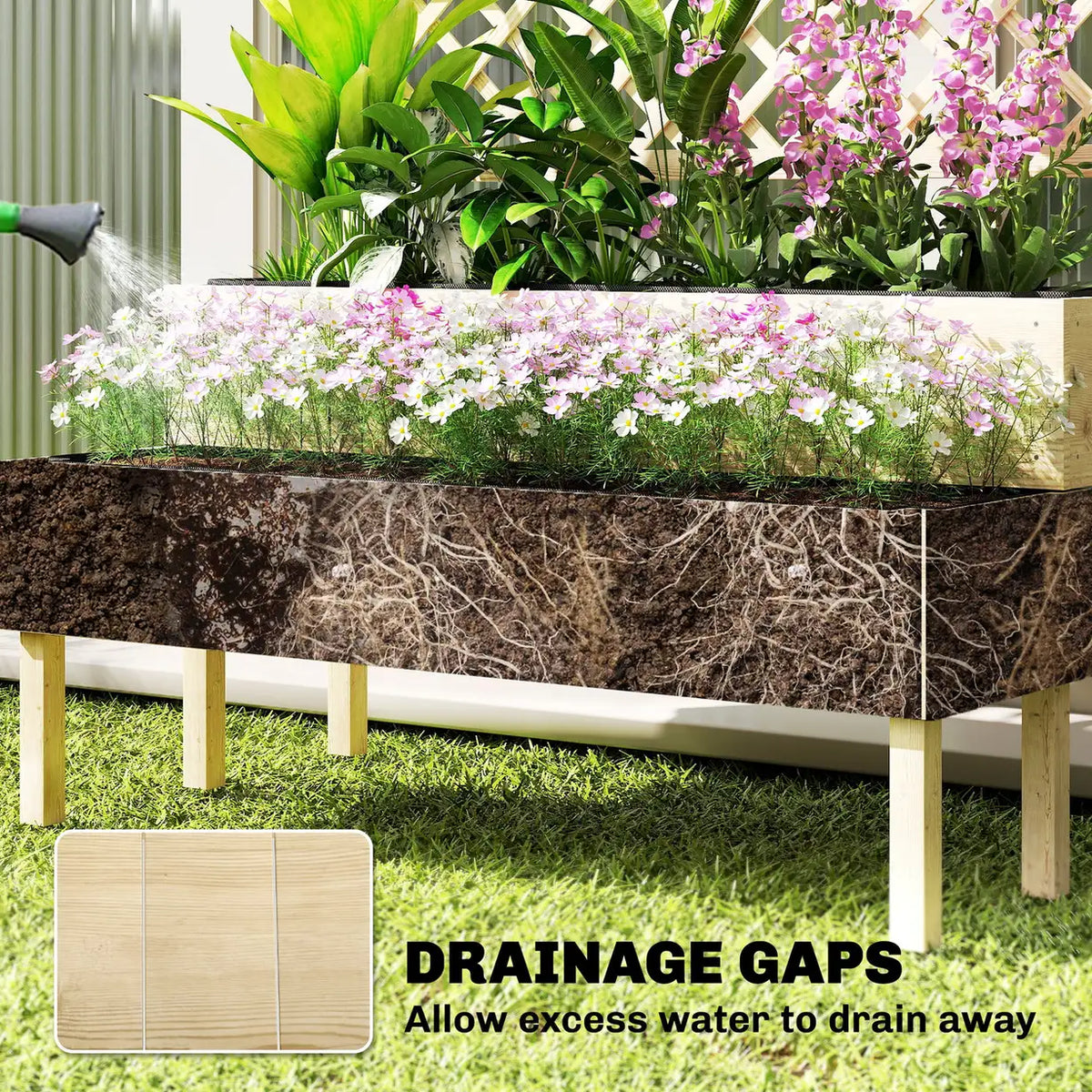 Outsunny Raised Garden Bed 2-Tier Stepped Design Planter Box with Trellis for Climbing Plants 108x62x120 cm